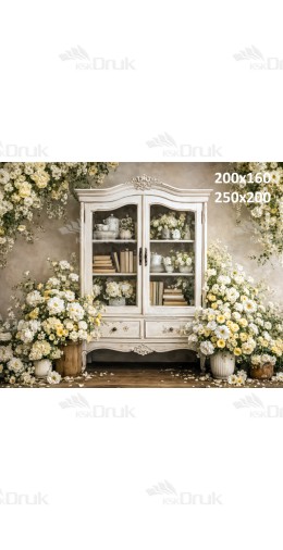 Tło fotograficzne „Jasna witryna vintage wśród białych kwiatów” | E832